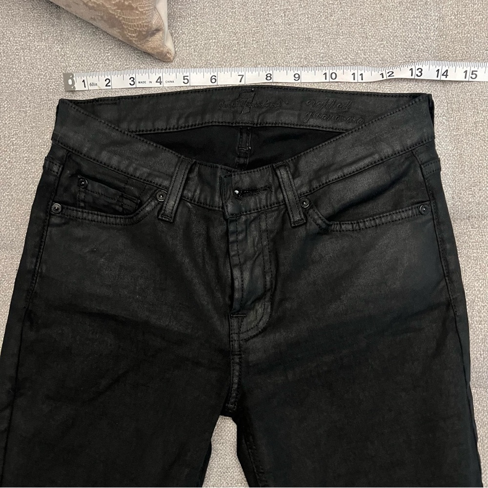 SEVEN FOR ALL MANKIND BLACK WAXED DENIM SKINNY JEANS
